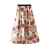 Spring And Summer New High-Rise Thin A-Word Lace Butterfly Fairy Mesh In The Long Skirt Women's Skirt 8652