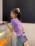 Design Sense Short-Sleeved T-Shirt Women's Summer 2025 New Korean Version Of Pure-Bout Hot Girl Bare Back Bow Short Top Tide
