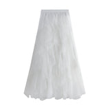 Autumn And Winter Korean Version Of Tight Waist Fashion Splicing Thin Mesh Splicing Irregular Long Waist Half-Body Skirt 8868