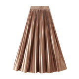 Korean Version Of The Thin Spring New Bright Face Luster High Waist 100 Folds A Word Showing Skinny Dress Half-Dress Skirt 6623