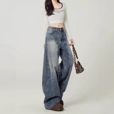 Vintage Blue Broad-Legged Jeans Women's Autumn Trend With A New Design High-Rise Hanging Scimiter Pants