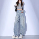 Light-Colored Scimit-Knife Jeans Women 2025 New Explosion High-Waist Broad Legs Loose Little Straight-Thampan Banana Scystles