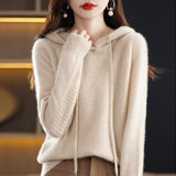Wool Blended 2026 Autumn And Winter New Women's Loose Casual With Hat Jacket Solid Color Short Knitted Hoodie