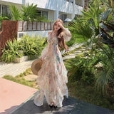 Seaside Vacation Tea Break French Broken Flower Hanging Neck Dress Women's Unique Beauty Super Fairy Temperament Beach Dress