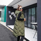 Long-Style Women's Cotton Vest Women's Autumn And Winter Long Korean Version Of The Hooded Down Cotton Vest Large Size Thick Shoulder Coat Winter