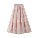 Spring New Retro Half-Body Skirt Folding Lace Skirt Dress Net Dress Dress Girl A Word Half Dress 0509
