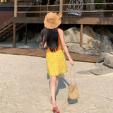 Terand Dopamine Mingmei Holiday Set Female Summer Seaside Orange Hanging Neck Vest Half-Body Skirt Two-Piece