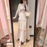 Gentle Wind Bow Sling Skirt Suit Women Summer Sunscreen Knitted Lace Lace Lace To Receive Waist Skirt