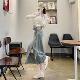 New Chinese-Style Cowboy Half-Dress Woman In The Autumn Of 2025 Thin High-Waist Long-Winded National Style A-Word Open Forked Bag Hip Skirt