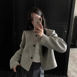 Vintage Round Collar Small Fragrant Coat Women's Spring And Autumn Small Senior Sense Stripe Loose Famous Lady Thousand Gold Short Top