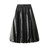 Vintage Relaxation PU Leather Tidal Lantern Skirt Women's Autumn Laziness Casual A Word Half-Body Balloon Skirt 5013