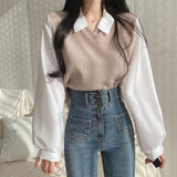 Chic French Retro Fashion T-Shirt Fake Two Spliced Shirt Women's Top Design Feel Chic Spring And Summer Shirt