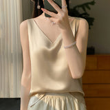 Silk Satin Double-Shoulder Sling Women's Vest 2026 Spring And Summer New Body Repair V Collar Short Temperament Inside The Top T-Shirt