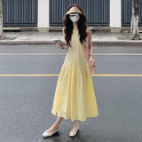 French Light Yellow Sleeveless Vest Sling Dress Female Schandeed Dambamine Bright Xinjiang Seaside Vacation Long Dress