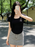 Design Sense Care Machine Hanging Neck With Short T-Shirt Girls Summer Slimming Hottie Shoulder Short Sleeve Top