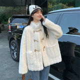Lamb Haired Small Fragrant Coat Women Autumn And Winter Thicken 2025 New Korean High-End Horn Buckle Small Cotton Suit