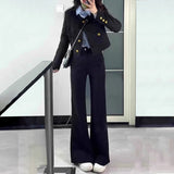 Black Micro-Horn Jeans Women 2025 Autumn And Winter New Small High-Waisted Hanging Feeling Do Not Stick To Leg Broad Leg Horn Pants
