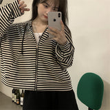 Striped Hooded Short-Dress Coat Women 2026 New Autumn And Winter Korean Version Loose Zipper Long-Sleeved Coat Tide