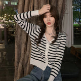 Sweater Women's Spring And Autumn Striped Knitted Shirts Loose Cardigans Long Sleeves New Niche Sweater Cardigan Jacket T-Shirt