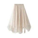 Irregular A Word Half-Dress Woman 2025 New Medium Long Gentle Fairy Yarn Skirt Wave Hem 2139