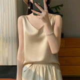 Silk Satin Sling 2026 Spring And Summer Women's New Body-Repair V-Neck Short Shoulder Broadband With Sling Vest
