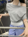 Two Hanging Neck Short-Sleeved T-Shirts For Women In Summer 2025 Summer Korean Hot Girls Showing Thin Shoulders