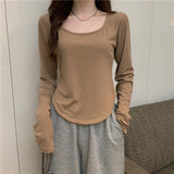 Long-Sleeved T-Shirts For Girls Spring And Autumn New Tide In Irregular Students Leisure Short Top Girl Bottom Shirt