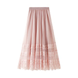 Half-Body Skirt 2025 Spring Korean Version Of The New High-Waisted Lace Splicing Mesh Dress Female Hundred Folded Skirt A-Word Long Dress 8585