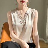 Silk Satin 2026 Spring And Summer Women's New V-Neck Sleeveless Small Vest T-Shirt Fashion With Loose Slings