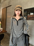 Small Design Sweet Hottie Striped Hooded Long-Sleeved T-Shirt Girl Autumn Classic Repair Bottom Shirt Top