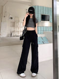 Drawstring New Retro Workwear Trousers Women 2025 Early Autumn High-Waisted Multi-Pocket Leisure High-Waisted Wide-Legged Trousers