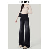 Black-Gray High-Waisted, Narrow-Legged Jeans Women's Autumn/Winter 2025 Winter New Thin Drag Straight Trousers
