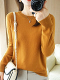 Wool Blending 2026 Autumn And Winter New Women's Loose Round Neck Solid Color Casing Bottom Knitted Bottom Sweater