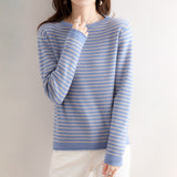 Wool Blending 2026 Autumn And Winter New Women's Loose Striped Round Collar Short Inside A Sweater Bottom Knitted Shirt