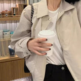 Korean Chic Autumn Simple Temperament Collar Thin Loose Leisure With Small Long-Sleeved Jacket Jacket Woman