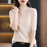 Fine-Woven Wool 2026 Autumn New Temperament Five-Sleeve Female Tree Pit Embroap In The Sleeve Short Bottom Knitting Shirt