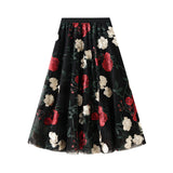 New Retro High-Rise Thin Embroidery Big Flower Fashion Sweet Mesh In The Long Fairy Dress 9803