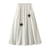 Black Embroidery High Waist Hanging Feeling Half-Dress Woman Autumn Korean Design Sense Loose A-Word Swing Skirt 2531