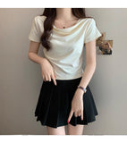 New Korean Version Of The Short Design Sense Of Niche Collar Slimming Short-Sleeved T-Shirt Women's Summer Top Hottie