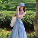 Beautiful Niche Heavy Industry Design Sense Of National Style Light Blue Pin To Receive The Belt Sling Dress Dating Tuxedo Dress