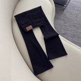 Black Plus Velvet Micro-Horn Jeans Women 2025 Autumn And Winter Trend New High-Rise Slim Slim Elastic Trumpet Pants