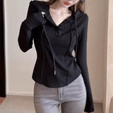 Irregular T-Shirt Hooded Bottoming Women's Early Autumn New Fat Mm Pure Lust Wind To Show Thin Sleeve Tops In Tide