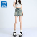 Vintage Hottie Cowboy Short Skirt Women Summer Trend With New High-Waisted A-Word Design Feel Hip Skirt