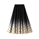 Autumn Korean Version Of High-Waist Thin Gradient Dyed 100-Folded A-Word Skirt Fashion Wave Point Print Medium Long Skirt 2125