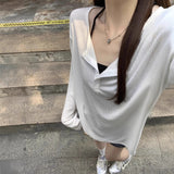 Korean Temperament Half-Collar Sun Protection T-Shirt 2025 Summer New Loose Thin Hoodie Long-Sleeved Top Female Chic
