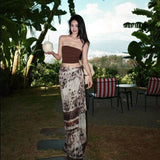 Thailand Southeast Asia Tourism Holiday Wearing A Suit Of Women's Summer Short Breast Vest Ink Print Half-Body Skirt