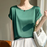 Silk Satin 2026 Spring And Summer Women's New Round Collar Temperament Jacket Large-Size Short-Sleeved T-Shirt Vest