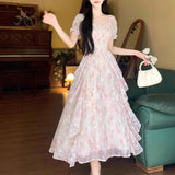 Large-Size French Gentle Fairy Floral Collar Dress Women Summer Fat Mm Waist Thin Temperament Elegant Dress