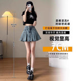 Cowboy 100 Folded Skirt Woman Summer High Waist Thin A Short Skirt Casual Anti-Walking Half Skirt Shading Skirt