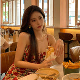 Summer Small Beautiful Gentle Style Sexy Thin Dress French Retro Roses Hanging Dress Dress Woman